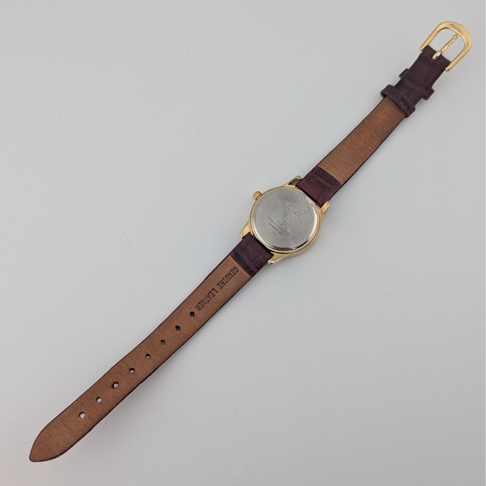 Timex Indiglo Mother of Pearl Dial Gold Tone Burgandy Leather Strap Watch 25mm - Picture 10 of 10